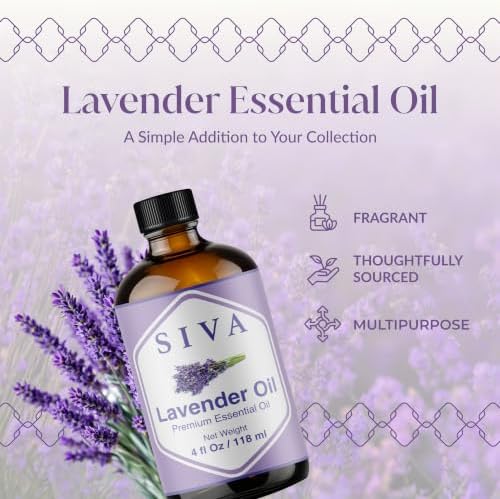 Siva Lavender Essential Oil, Glass Bottle with Dropper, 4 Fl Oz (118 ml)