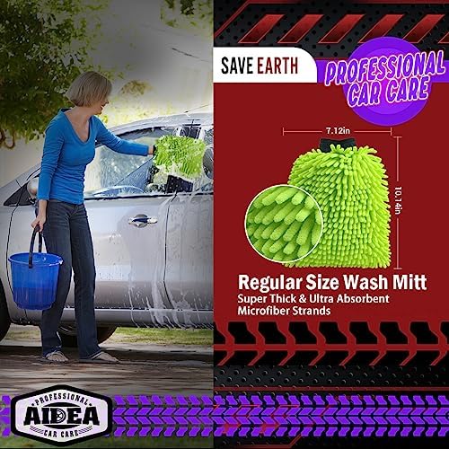 AIDEA Car Wash Mitt Microfiber-2PK, Car Wash Brush, Green, 7.12''X10.14''