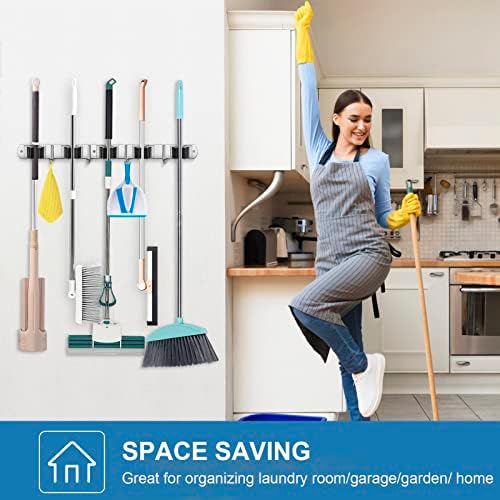 IMILLET 2 Pack Broom Holder Wall Mount Stainless Steel Mop Organizer