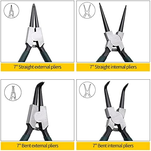 4pcs 7in Snap Ring Pliers, 5/64in Tips