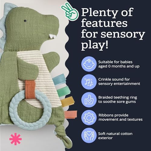 Itzy Ritzy Bitzy Crinkle Sensory Toy with Teething Toy, 0+ Months, Dinosaur