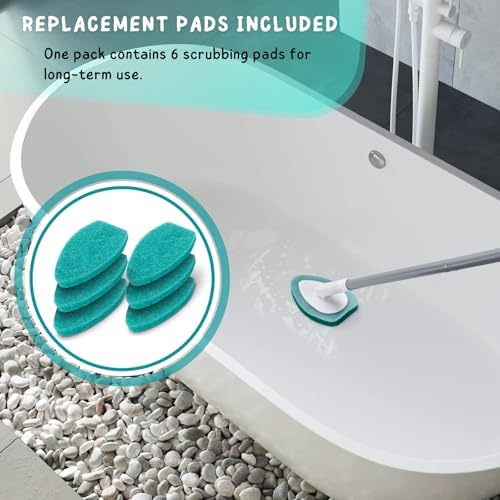 Shower Scrubber with Long Handle, 47'' Bathtub Scrub Brush with 6 Pads