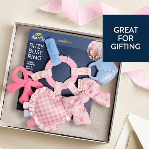 Itzy Ritzy Teething Activity Toy - Bitzy Busy Ring Car Seat Toy (Pink Bow)