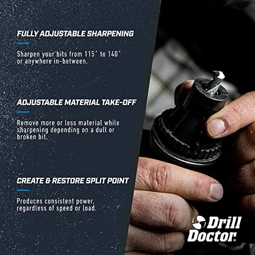 Drill Doctor DD750X Electric Drill Bit Sharpener, 3/32-3/4" High-Speed, Portable - Steel, Masonry, Carbide, Cobalt, Tin-Coated Bits, Adjustable Angles