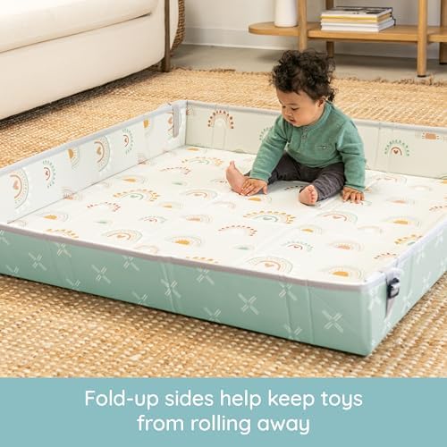 Infantino Foldable Foam Play Mat, Rainbows, Reversible Fold & Go, 57x57 In