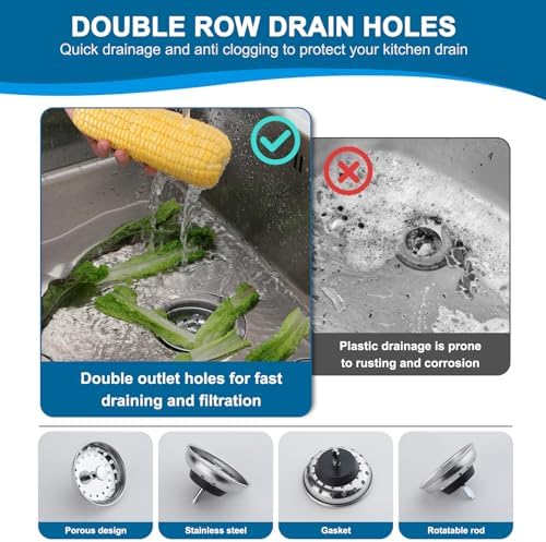 ZM Kitchen Sink Basket Strainer with Stopper, 3-1/2” Drain