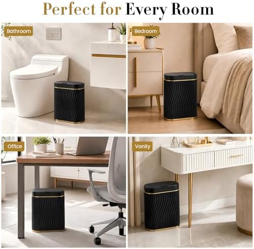 Ogikey Bathroom Small Trash Can with Automatic Touchless Lid, 2.6 Gallon Smart Garbage Can Narrow Waterproof Trash Bin for Bedroom, Office, Living Room