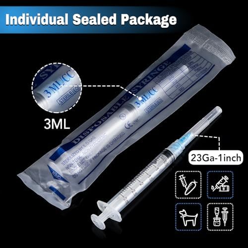 50 Pack 3ml Syringes with Needle-23Ga 1 Inch Needle with Luer Lock, Individually Sealed Packaging