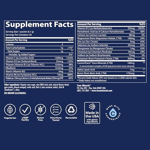 Trace Minerals Power Pak Electrolyte Powder Packets, Orange Blast, 30 Ct
