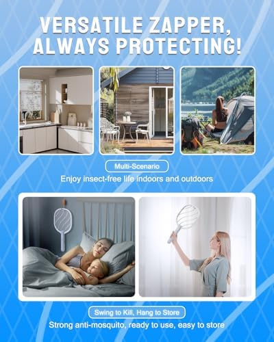 Mosiller Electric Fly Swatter, 3800V Bug Zapper Racket, Rechargeable 1200mAh Mosquito Killer, 3-Layer Safety Mesh, Lightweight, Easy to Use, Indoor Home Office Backyard Patio Camping (Basic 1 Pack)