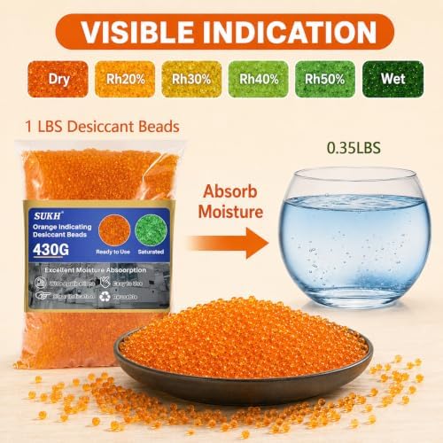 Sukh Orange Silica Gel Desiccant Beads - 430g Reusable Moisture Absorbers