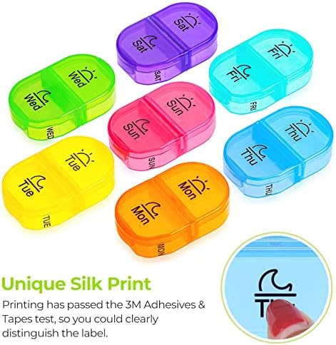 AUVON Pill Box 2 Times a Day, 7-Color for Easy Tracking, Dual Protection