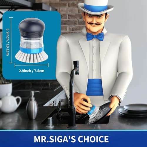 MR.SIGA Soap Dispensing Palm Brush, 2 Pack, Navy/Blue