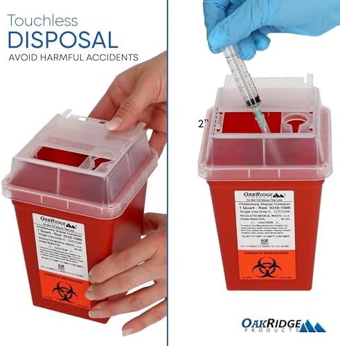 Oakridge Products Sharps Container for Home Use and Professional 1 Quart (3-Pack), Biohazard Needle and Syringe Disposal, Small Portable Container for Travel, CDC Certified
