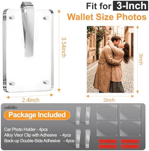4 Pack Magnetic Car Picture Holder for Sun Visor, Photo Frame with Clips