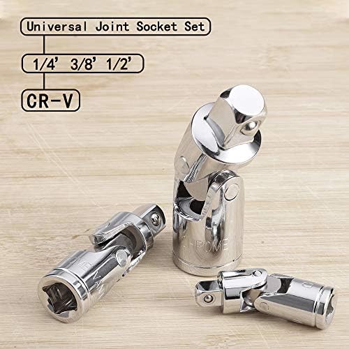 3PCS Universal Joint Socket Set, Cr-V Steel Swivel Socket Adapter Set