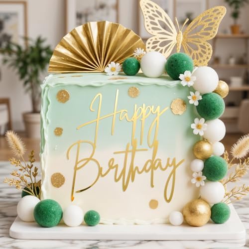 1PCS Gold Happy Birthday Cake Topper, Acrylic Happy Birthday Cake Sign Party Decorations Cupcake Toppers for Anniversary, Bridal Shower, Party Desserts Pastries Supplies​