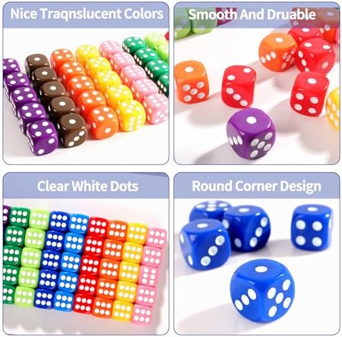 16MM Standard 6 Sided Dice Set, 50 Pieces Colorful Dice for Board Games, Classroom Math Bulk Game Dice, Make Entertainment More Exciting
