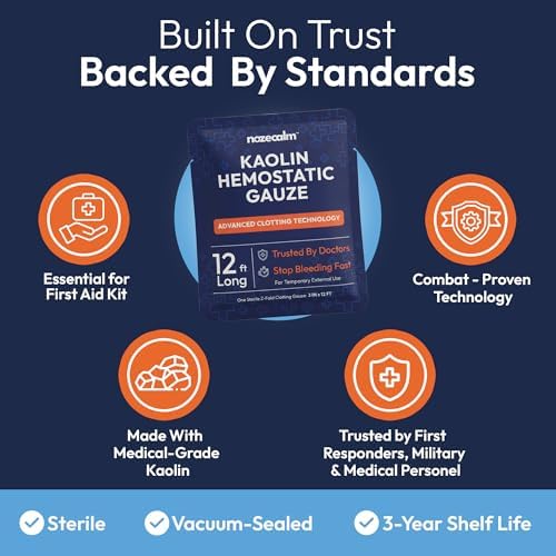 Kaolin Hemostatic Gauze, Sterile Clotting Bandage - 3 Inch x 12 ft