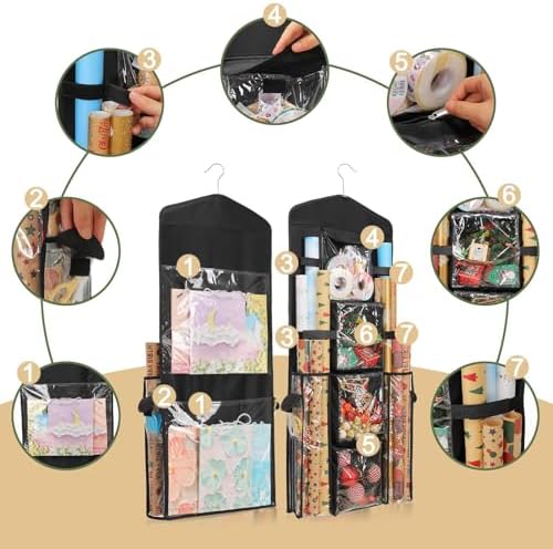 EXLIFBAG Wrapping Paper Storage, Double-Sided Hanging Storage, Black