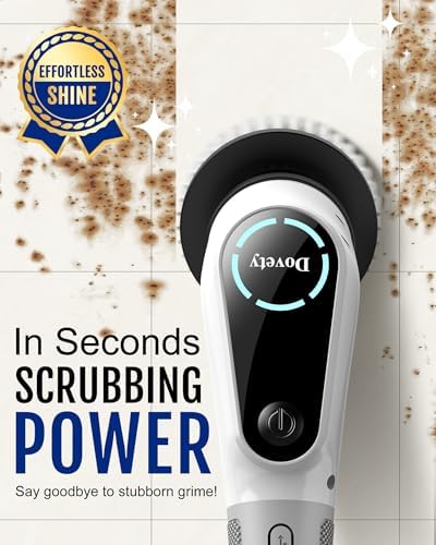 Dovety Electric Spin Scrubber, Extendable Handle, 8 Brush Heads-WH