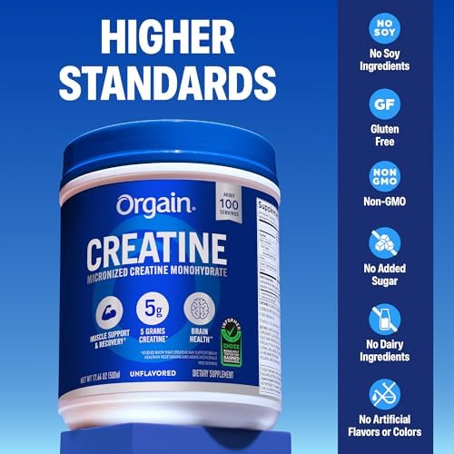 Orgain 5g Creatine Monohydrate Micronized Powder, Unflavored, 100 Servings