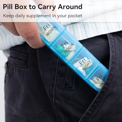 Daviky Pill Organizer 4 Times a Day, Pill Box 7 Day, Large Weekly Pill Case