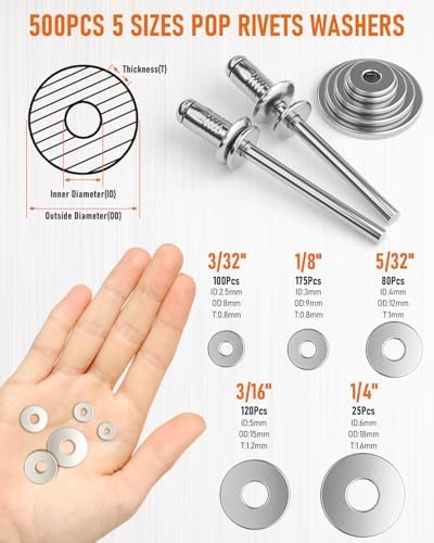 INCLY 1000PCS Aluminum Pop Rivets Assortment Kit with Washers