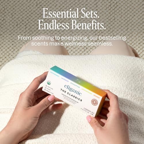 Cliganic Organic Essential Oils Set (Top 5 - The Classics) - 100% Pure Natural - Aromatherapy, Candle Making - Peppermint, Lavender, Eucalyptus, Lemongrass & Orange