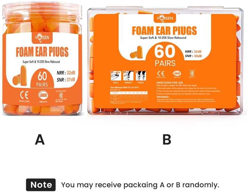 VOISEN 60 Pairs Foam Ear Plugs, Ear Plugs for Sleeping Noise Cancelling
