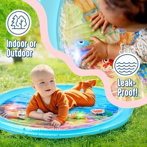 SplashEZ Lights Up Tummy Time Water Mat for Babies, 30" X-Large