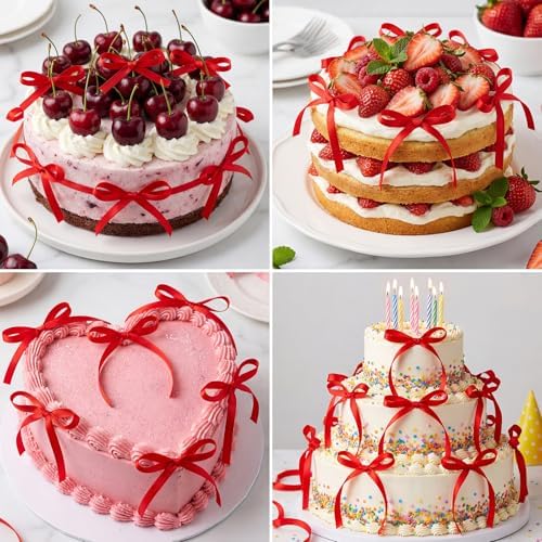 30 Pack Red Ribbon Bows for Cake Bow Cake Toppers