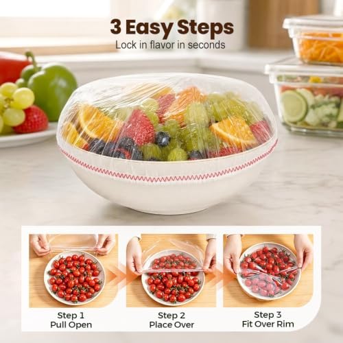 Disposable Stretch Food Covers for Bowls Reusable Fresh Keeping Bags (White X100)