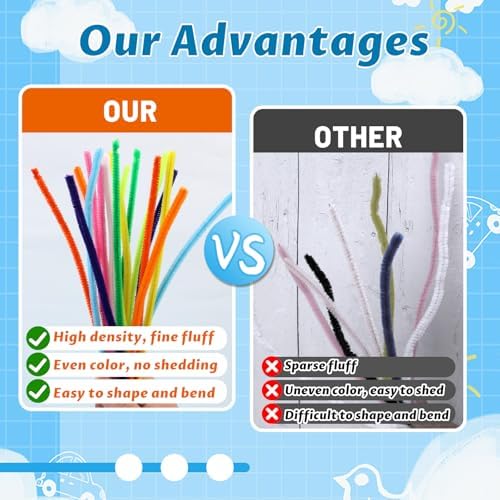 200 Pcs Pipe Cleaners, 20 Colors Pipe Cleaners Bulk for Crafts