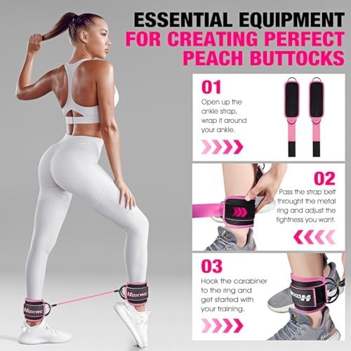 HOXWC Ankle Resistance Bands with Cuffs, Ankle Bands for Working Out, Ankle Resistance Band for Leg, Booty Workout Equipment for Kickbacks Hip Fitness Training, Exercise Bands for Butt Lift Women