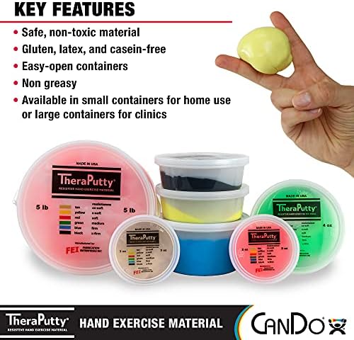 CanDo Theraputty Plus Hand Exercise Putty for Rehabilitation, Exercises, Hand Therapy, Hand Strengthening, Stress Relief - Yellow 4 oz X-Soft