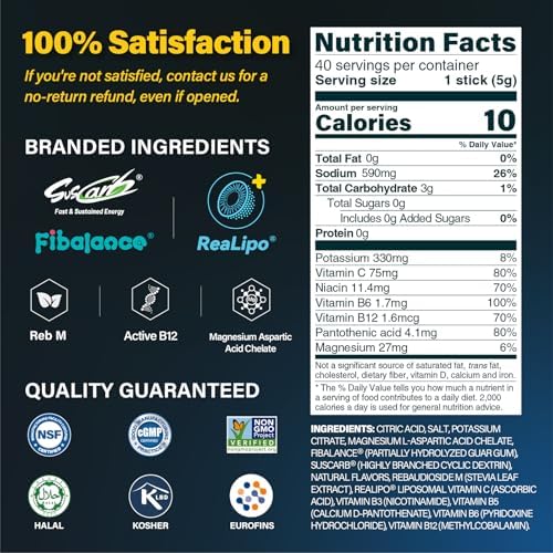 40 Sticks Salty Fruit Sugar Free Electrolyte Hydration Packets High Sodium