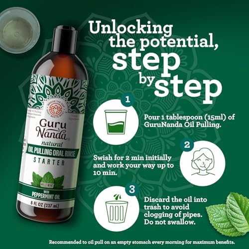 GuruNanda Starter Coconut Oil Pulling Mouthwash with Peppermint Oil, 8oz