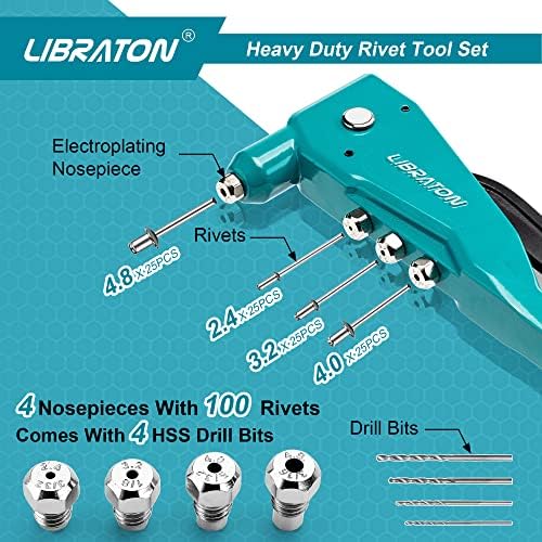 LIBRATON Heavy Duty Rivet Gun, Pop Rivet Gun Set, Professional Hand Riveter