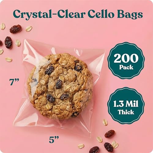 5x7 Self Sealing Cellophane Bags (200 Pack) - Clear Cookie Bags With Seal