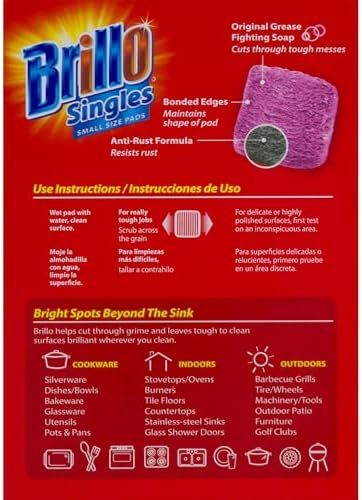 Brillo Single Use Steel Wool Soap Pads, Smaller Size Original Red Scent, 15 Count Pack of 1