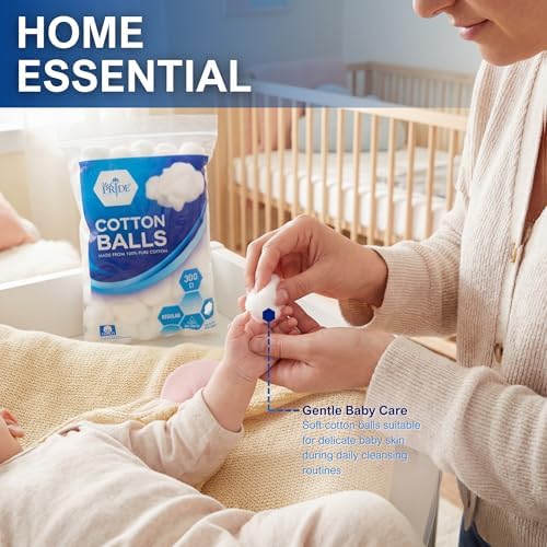 MED PRIDE 100% Pure Cotton Balls,Ultra Soft & Absorbent,Non-Sterile,300 Ct