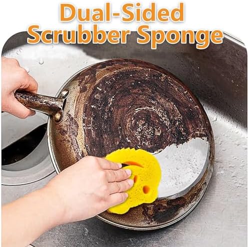 5 Pack Scrub Sponge, Dual-Sided Temperature Controlled Kitchen Sponge for Dishes, Frog Bulk Sponges Household Cleaning Pads,Multi-Functional Premium Cleaning Sponges