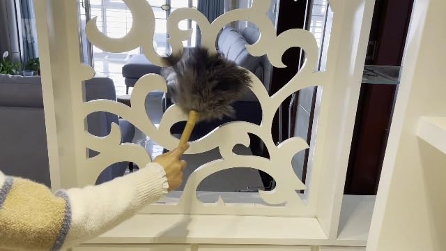 Aldwin 16" Gray Ostrich Feather Duster for Cleaning with Wooden Handle