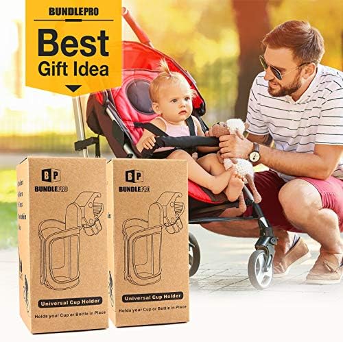 BUNDLEPRO Stroller Cup Holder, Universal Bike Cup Holder, 2 Pack, Black