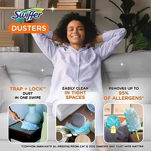 Swiffer Dusters Refill for Cleaning, Made by SWIFFER, Feather & Microfiber Duster Disposable Alternative, for Dusting Furniture, Blinds, Ceiling Fans, Walls, Helps Remove Allergens, Unscented, 18ct​