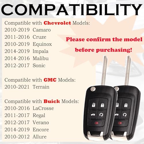 SUPALAND Key Fob Replacement Fits for Chevy Cruze Equinox Camaro Impala Malibu Sonic Buick Regal Verano Encore Lacrosse GMC Terrain 2010-2021 OHT01060512 Keyless Entry Remote Control 13504199