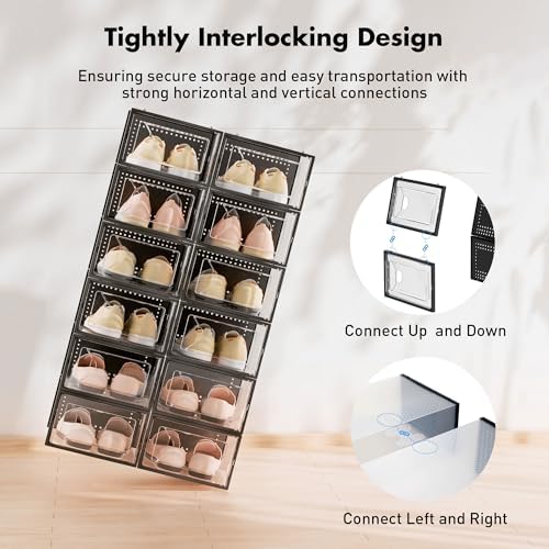 Foluck 15 Pack Shoe Storage Organizer Box Container Clear Plastic Stackable