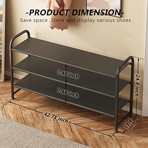 INGIORDAR 3 Tier Long Shoe Rack Organizer for Closet Metal Shoe Storage