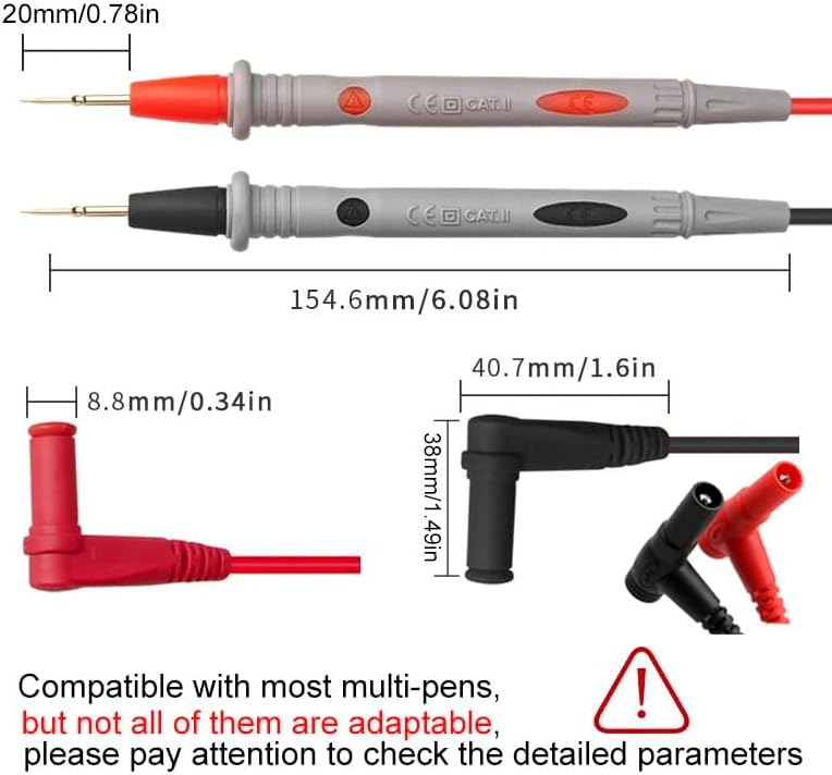 Test Leads 1000V 20A Ultra-Sharp Gold-Plated Test Probe Lead for Multimeter
